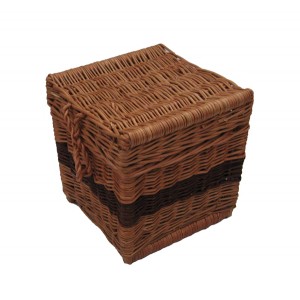 Wicker / Willow Natural Buff & Chestnut Band (Cube Shape) Cremation Ashes Casket.
